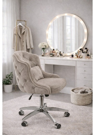 Dekoratif Çalışma Sandalyesi Taş Rengi Makyaj Masası, Butik Ve Home Office Kullanım Bej Dekoratif Çalışma Sandalyesi Taş Rengi Makyaj Masası, Butik Ve Home Office Kullanım Bej