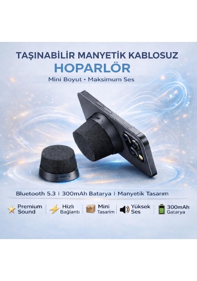 Coofbe Manyetik Magsafe İle Uyumlu Taşınabilir Şarjlı Bluetooth Hoparlör Vers.5.3 Mıknatıslı Kablosuz Speaker Ses Bombası