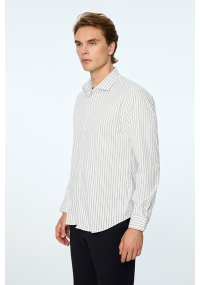 Morven Erkek Lacivert Trend Çizgili Slim Fit İtalyan Yaka Gömlek 26mc004063200 Lacivert