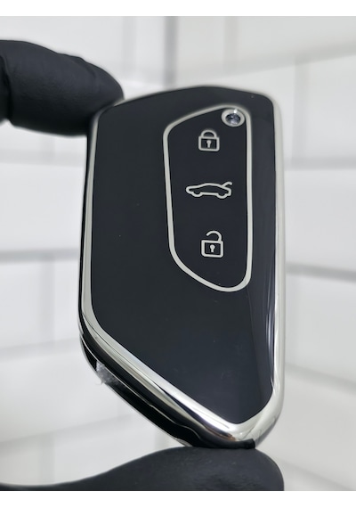 Volkswagen Golf 8 Caddy Polo Smart Nano Anahtar Kılıfı Siyahgümüş