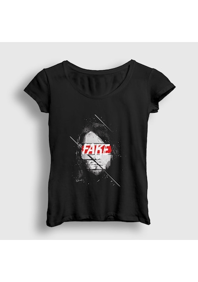 Presmono Kadın Fake Nirvana Kurt Cobain T-shirt Siyah