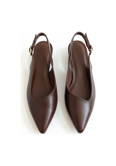 Ne&ve Shoes Kahve Deri Sivri Burun Tokalı Kadın Babet Kahverengi