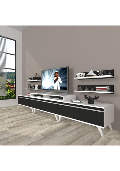 Decoraktiv Ekoflex 270r Mdf Retro Tv Ünitesi Tv Sehpası Beyaz - Siyah