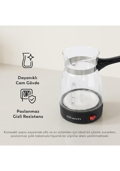 Ckc-340 Fortune Elektrikli Cam Cezve 650w, 0.5 L Kapasite, Paslanmaz Gizli Rezistans, 360 Kablosuz Kullanım, Türk Kahvesi Makinesi