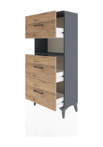 Arges Dolap Tek Raflı 3 Çekmeceli 60x30x134 Antrasit-çam Antrasit