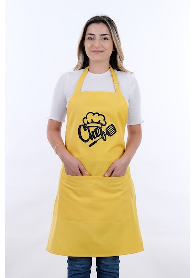 Unisex Master Chef Ayar Askılı Mutfak Önlüğü Sarı