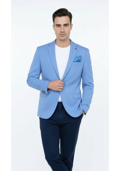 Erkek Slim Fit Blazer Ceket Plus Scorpion Tek Düğmeli Spor & Klasik Kombin Bebe Mavisi