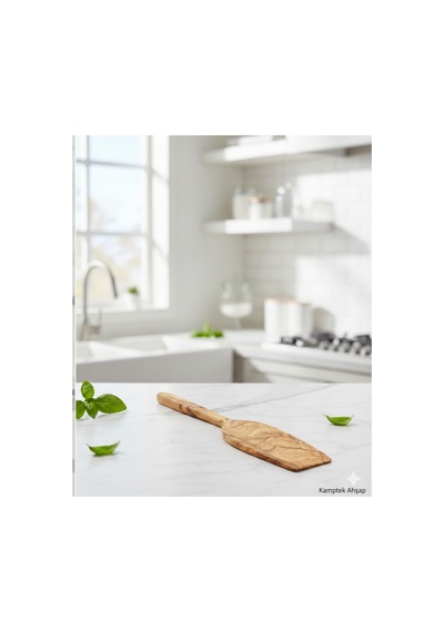 Kamptek Ahşap Doğal Zeytin Ağacından Büyük Geniş Spatula 31 Cm Bordo