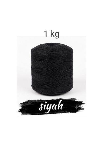 1 Kg Pamuklu El Örgü İpi Runner İpi- Amigurumi Koton İp Punch İpi Motif Siyah Renk