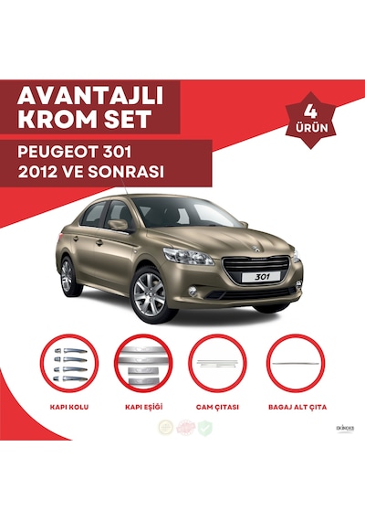 Peugeot 301 Avantajlı Krom Set 2012 Ve Sonrası -4ürün- Paslanmaz