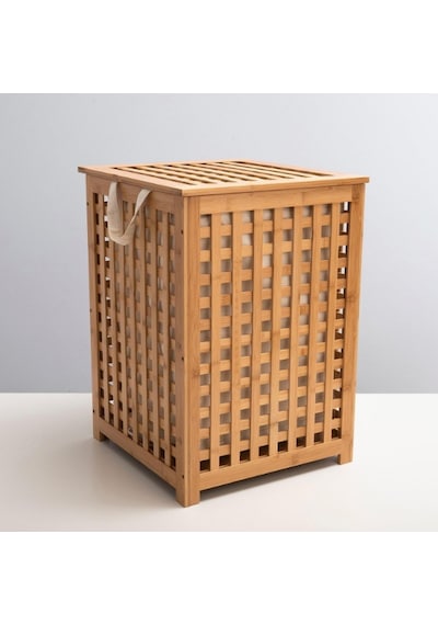 Büyük Boy Ahşap Bambu Kirli Sepeti 45x45x62 Sarı