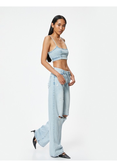 Koton Geniş Paça Yırtık Kot Pantolon Standart Bel Düğmeli - Bianca Wide Leg Jean Açık İndigo 4sal40472md Açık İndigo Koton Geniş Paça Yırtık Kot Pantolon Standart Bel Düğmeli - Bianca Wide Leg Jean Açık İndigo 4sal40472md Açık İndigo