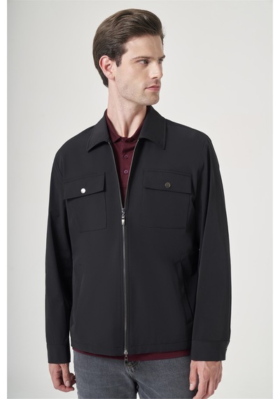 İmza Siyah Berberi Yaka Gabardin Düz Slim Fit Casual Mont 1007260151