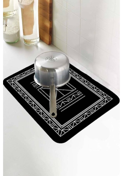 Siyah Etnik Microfiber Bulaşık Kurutma Kurulama Matı Mm014n11