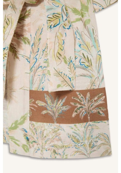 Defacto Regular Fıt Desenli Kuşaklı Kimono D0453ax26sper103 Ekru-er103