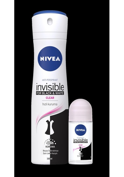 Nivea Black & White Clear Sprey Deodorant 150 ML + Roll-On 25 ML