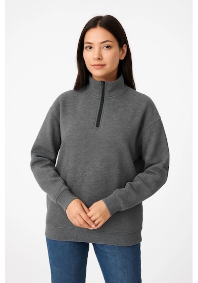 Epilons Zenda1125 Üç İplik Dık Yaka Yarım Fermuarlı Sweatshirt - Antrasit Zenda478
