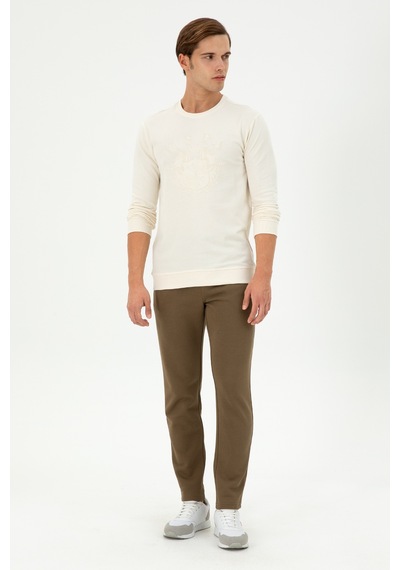 U.S. Polo Assn. Erkek Regular Fit Bisiklet Yaka Krem Sweatshirt 50290582-VR071