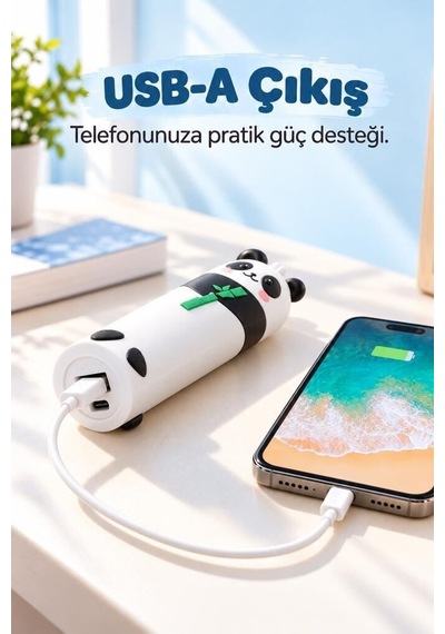 Yenilikçi Ürün Hediyelik Cihaz Mobil Enerji Mini Powerbank 5000 Mah Panda Pb5000 Siyah Beyaz Çok Renkli