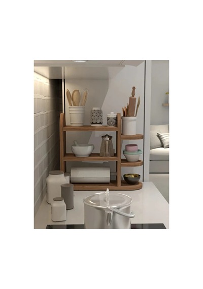 Peçetelikli Baharatlık Mutfak Rafı - 40 Cm Atlantik Çam