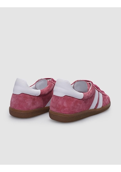 %100 Hakiki Deri Koyu Pembe Bağcıklı Kadın Sneaker Pembe