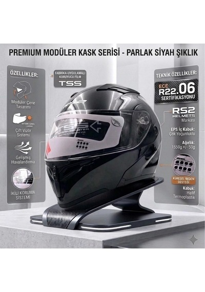 Mx Helmets 902 Çene Açılır Motosiklet Kaskı Parlak Siyah