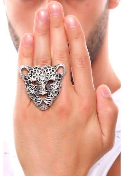 Erkek Antik Gümüş Kaplama Ayarlanabilir Leopar Yüzük N11.11409 Gümüş