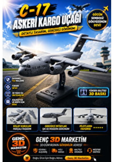 C-17 Askeri Kargo Uçağı Maket Kit Kart - Estetik Dekoratif Uçak Figürü Ve Puzzle Oyuncak