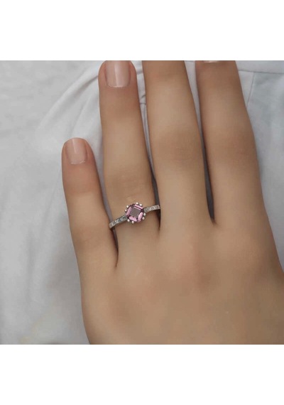Gümüş Pembe Baget Tek Taş Kadın Yüzük Çok Renkli