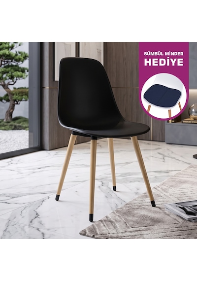 Vilinze Eames Naturel Ahşap Ayak Plastik Siyah Sandalye Eames-beyaz Siyah - Naturel