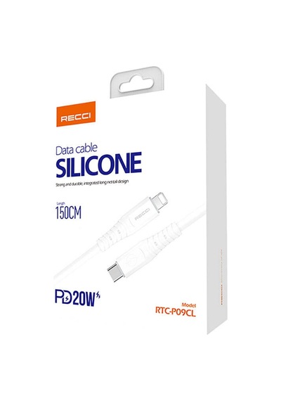 Recci RTC-P09CL Silicone Seri 20 W Hızlı Şarj Özellikli Type-C 1.5 M Şarj Kablosu Beyaz