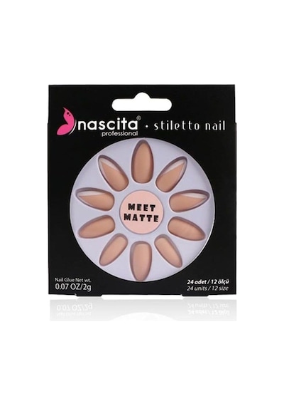 Stiletto Takma Tırnak French Nails, Mat French Tırnak 24 Adet