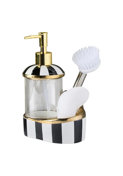 Büyük Boy Cam Hazneli Porselen Mutfak Set Sıvı Sabunluk Çizgili 900ml 40082 Diğer