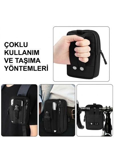Motiva 18cm Taktik Modüler Mini Siyah Göğüs Telefon Molle Çantası
