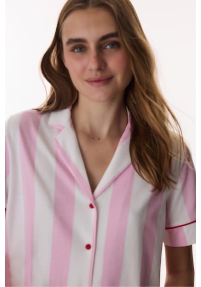 Penti Pembe Happy Mood Pamuklu Gömlek Pantolon Pijama Takımı