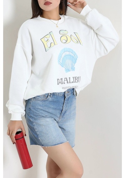 Modi Quzu İki İplik Baskılı Sweatshirt Beyaz - 75369.2002. 2beyaz