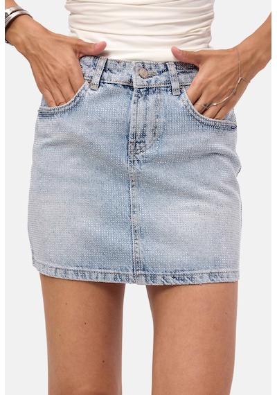 it's basic Kadın Ice T-4s6-3 Straight Mini Parlak Taşlı Tasarım Denim Etek Ice Rengi