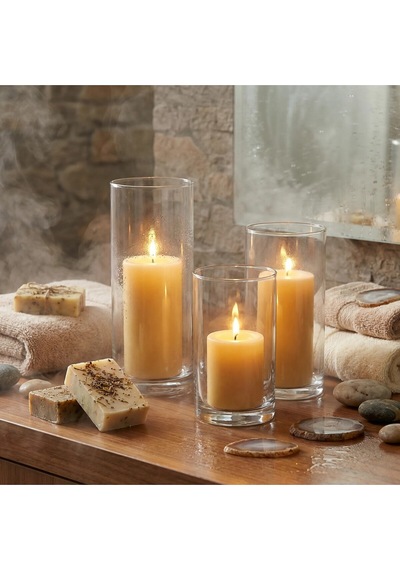 Kristal Berraklığında Saf Zarafet: 3 Lü El İşçiliği Silindir Set 15-20-25 Cm Beyaz