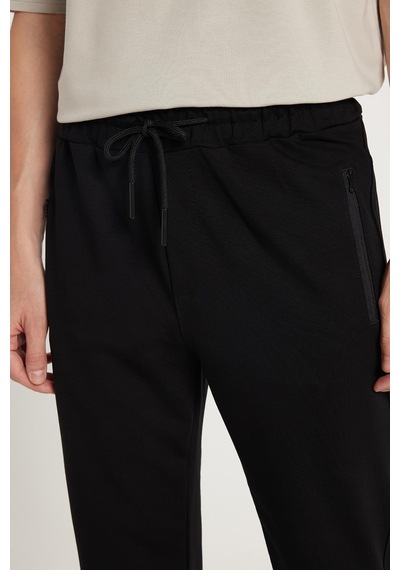 Tudors Unisex Standart Fit Pamuklu 2 İplik Fermuar Cepli Lastikli Bağlamalı Düz Paça Siyah Eşofman Altı-34068 Siyah