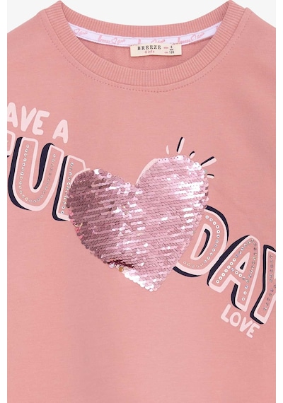 Breeze Kız Çocuk Sweatshirt Pullu Yazı Baskılı 4-8 Yaş, Gülkurusu