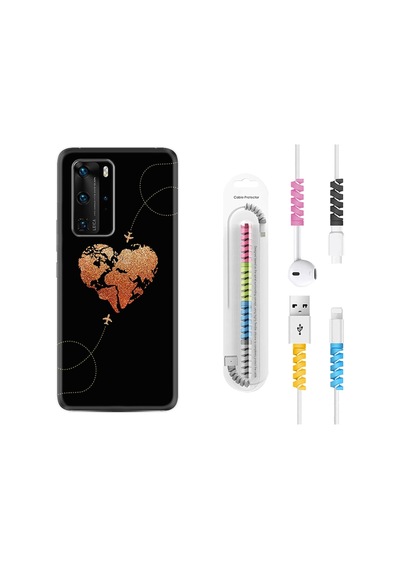Huawei P40 Pro Kılıf Kablo Koruyuculu Plane Heart 1721