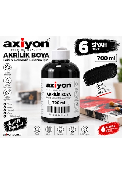Axiyon Art Akrilik Boya 700 Ml Siyah Su Bazlı Hobi Ve Dekoratif Boya Genel