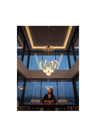 Luna Gold Kristal Çiçek Detaylı 4 Lü Modern Sarkıt Avize Salon Ve Yemek Odası Altın Altın