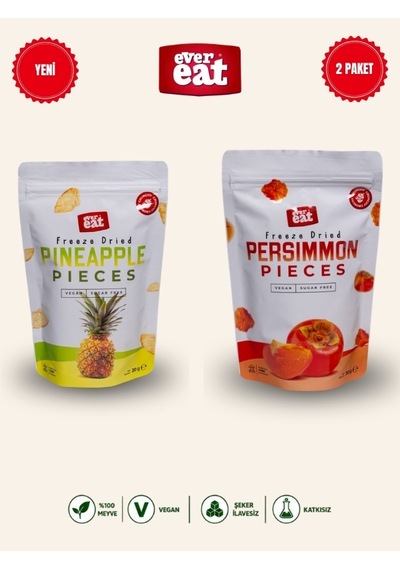 Evereat Ananas-cenent Hurması Freeze Dry Meyve Cipsi 2'li Paket Doğal Sağlıklı Atıştırmalık 1 Adet