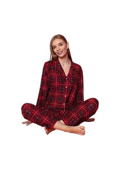 Manolya Kadın Gömlek Yaka Boydan Düğmeli Uzun Kollu Süet Pijama Takımı Bordo