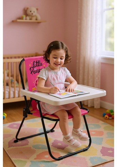 Exent Kids 2 6 Yaş, Little Princes Katlanır Portatif Çalışma Masası Ve Sandalye Tak-çıkar Masa-pembe Siyah