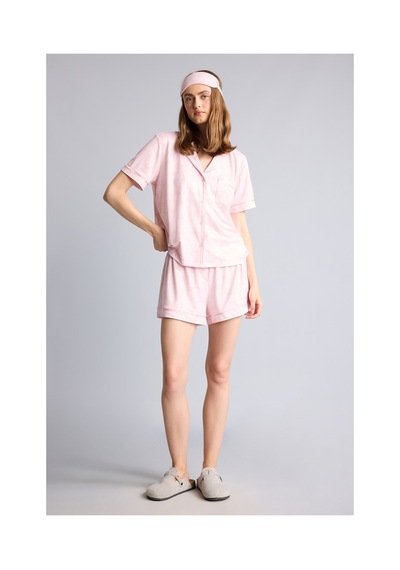 Defacto Regular Fıt Kısa Kollu Üst Kısa Paça Şort Softshell Pijama Takımı H4198ax26aupn38 Pembe-pn38