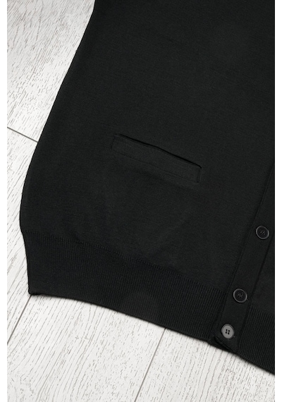 Woolen World Ön Cepli V Yaka Battal Büyük Boy Düğmeli Yünlü Triko Hırka Siyah