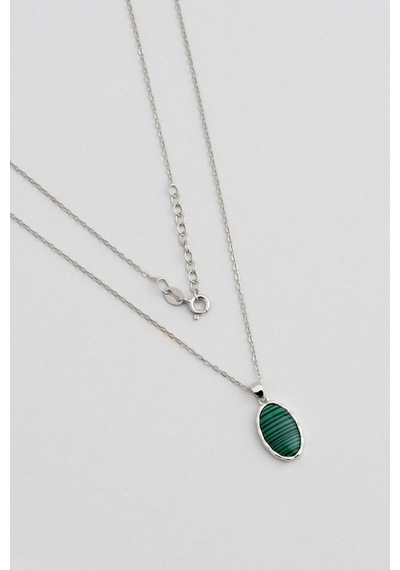 So Chic Green Malahit 18 Ayar Sarı Altın Kaplama 43 Cm Gümüş Minimal Kolye
