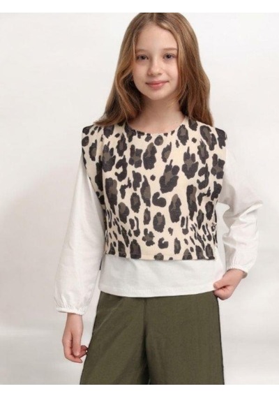 Escabel Kız Çocuk Leopar Bluzlu Pantolon Takım-15591 Haki